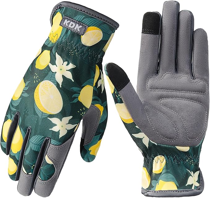 KDK Gardening Gloves for Women, Flexible Breathable Garden Gloves, Leather Working Gloves for Weeding, Digging and Pruning (S-Lemon)