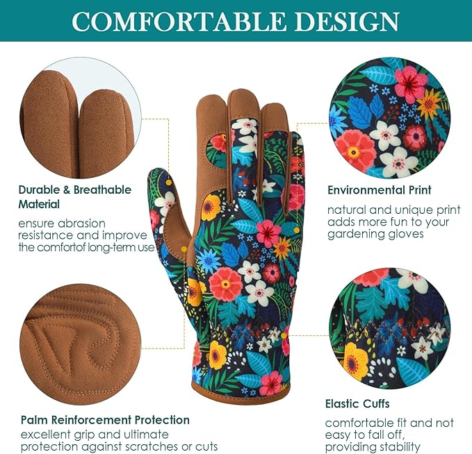 Trifabricy Gardening Gloves for Women, Breathable Leather Garden Gloves with Grip, Thorn-Proof Puncture-Resistant Work Gloves