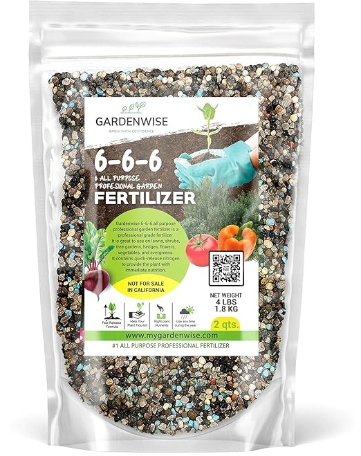 Gardenwise 6-6-6 All-Purpose Professional Plant Food Fertilizer; Ideal for Winter Care & Spring Feeding, Perfect Balanced NPK for Indoor and Outdoor Plants (2 QUARTS)