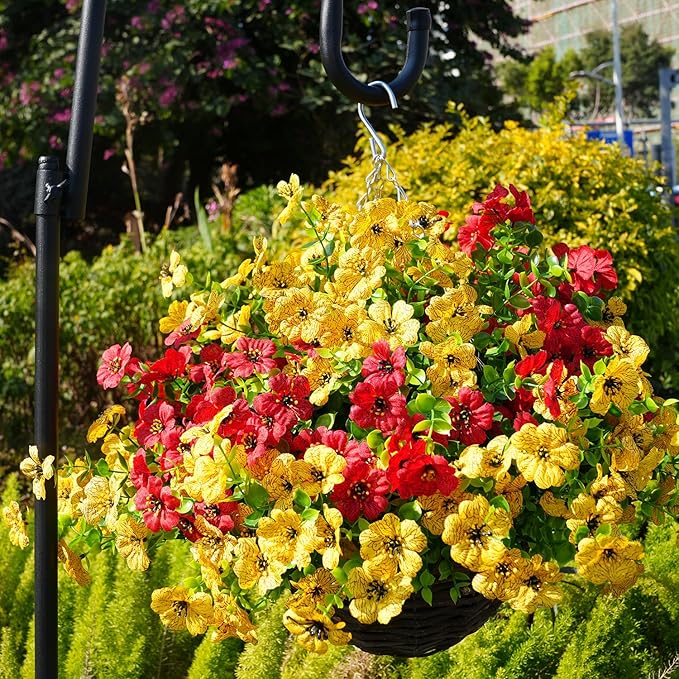 trytuny Artificial Flowers for Outdoor, UV Resistant Fake Silk Flowers, Realistic Faux Plants for Outside Indoor Porch Patio Window Box Planter Home Decor (14, Yellow Purple Rosy Red)
