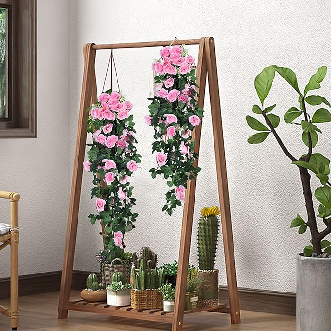 RECUTMS Valentines Day Rose Decorations, Fake Hanging Flower, 2PCS Artificial Rose Vine Plants Flowers Wedding Home Decoration and Wall Décor 3.3Ft Valentines Pink Outdoor Decor (Pink)