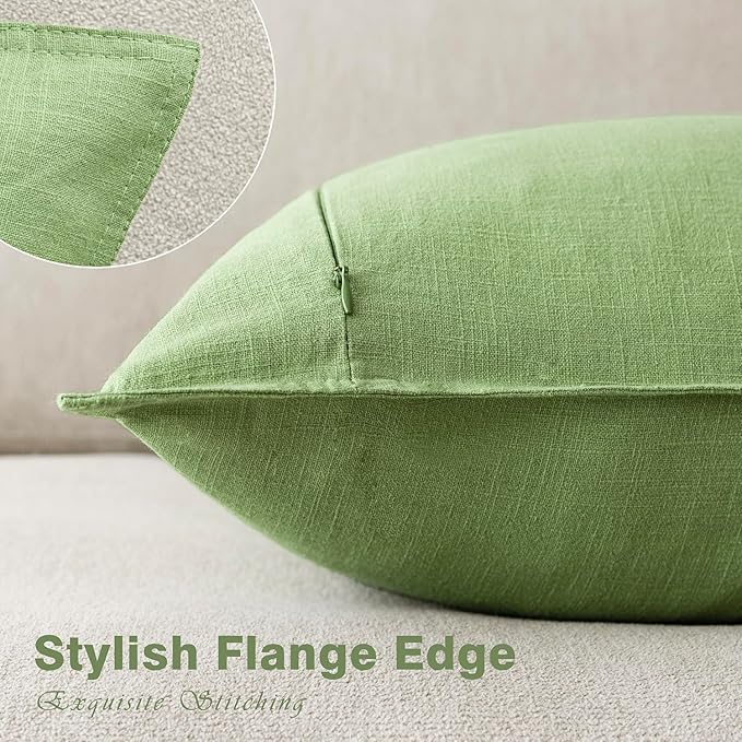 Foindtower Pack of 2, Decorative Linen Soild Throw Pillow Covers Soft Accent Euro Cushion Case Boho Farmhouse Pillowcase for Chair Couch Sofa Bedroom Living Room Home Decor 22 x 22 Inch Lime Green