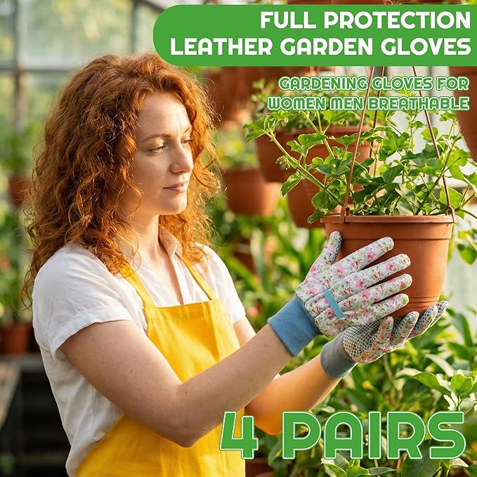 4 Pairs Gardening Gloves for Women Breathable Floral Garden Gloves with Non-Slip Grip Work Glove for Weeding Planting