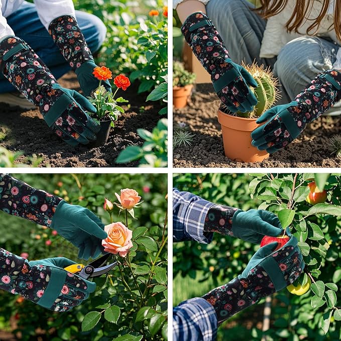 Trifabricy Gardening Gloves for Women, Breathable Leather Garden Gloves with Grip, Thorn-Proof Puncture-Resistant Work Gloves