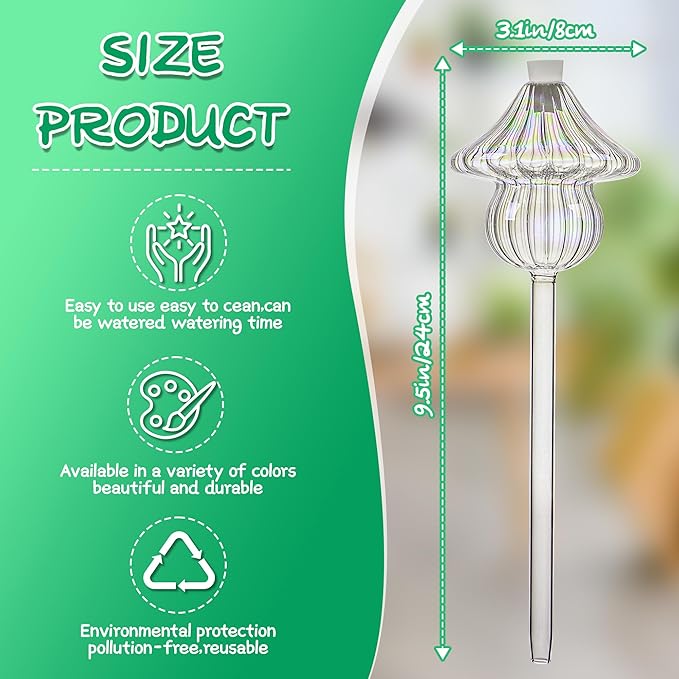 Plant Watering Globes Mushroom, Iridescent Patterned Glass Watering Bulbs, Self Watering Planter Insert, Self Watering Globes - Plant Watering Devices for Travel, Vacation (4 PCS)