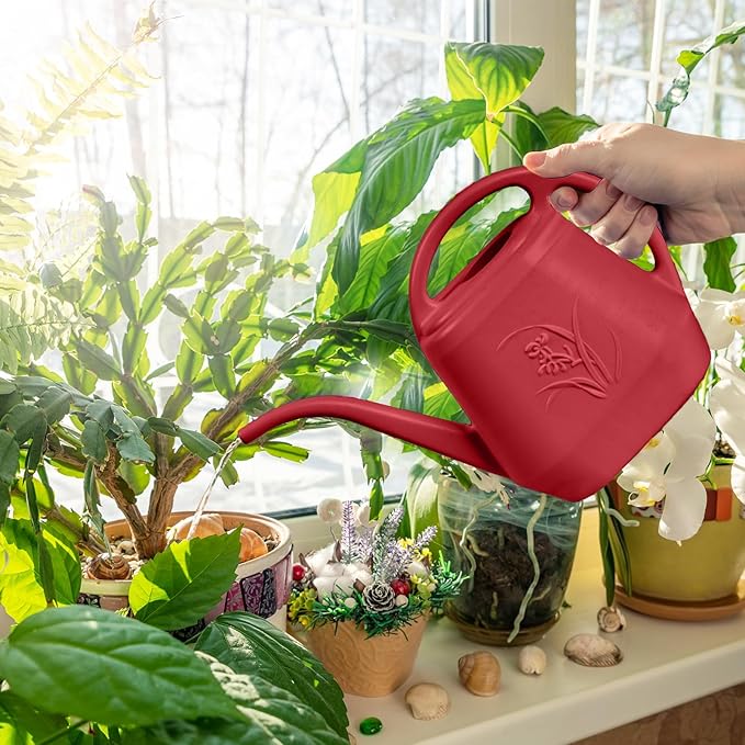 Grip Plastic Watering Can - for Indoor and Outdoor Plant - 1/2 Gallon - Wine Red