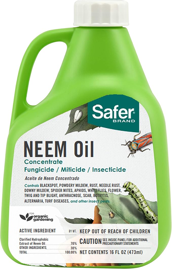 Safer Brand Neem Oil Concentrate - Insecticide, Miticide, Fungicide for Plants - Kills Insects and Mites, Controls Fungal Disease - OMRI Listed for Organic Use - 5182-6, 16 oz Bottle Concentrate