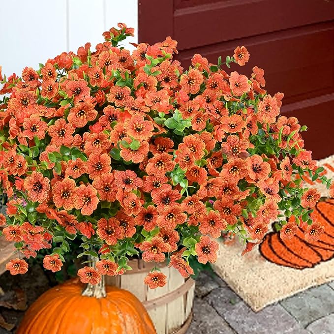 trytuny Artificial Flowers for Outdoor, UV Resistant Fake Silk Flowers, Realistic Faux Plants for Outside Indoor Porch Patio Window Box Planter Home Decor (16, Orange)