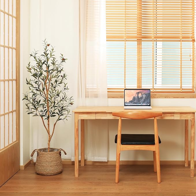 Kazeila Artificial Olive Tree 5FT Tall Faux Silk Plant for Home Office Decor Indoor Fake Potted Tree with Natural Wood Trunk and Lifelike Fruits