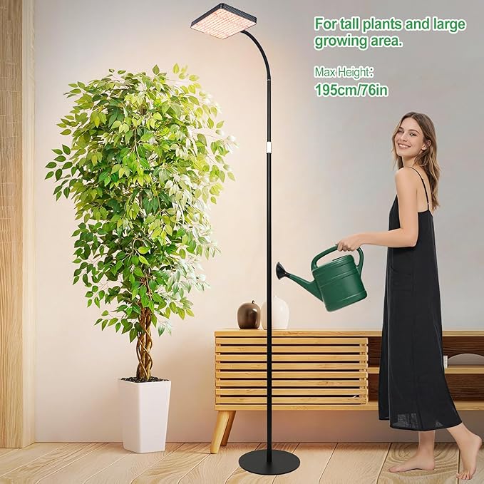 FRGROW 2026 Full Spectrum Floor Lamp Grow Light, 25 Watt Bright Grow Lights for Indoor Tall Plants, Bonsai Tree, Auto on/Off Daily Timer (4/8/12/16/20H), Adjustable Stand 24"-78"