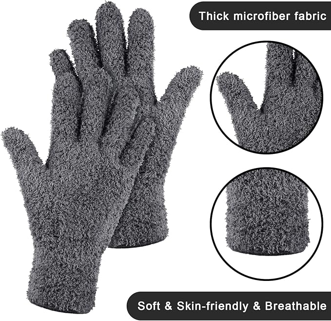 Patelai 3 Pairs Microfiber Plant Dusting Gloves Leaf Cleaning Gloves for Indoor Plants, Blinds, Furniture, House (Orange,Brown,Dark Gray,Small)