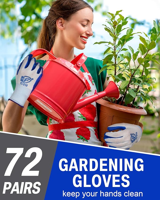Potchen 72 Pairs Gardening Work Gloves Bulk for Men Women, Rubber Coated Garden Multipack Safety Construction Glove