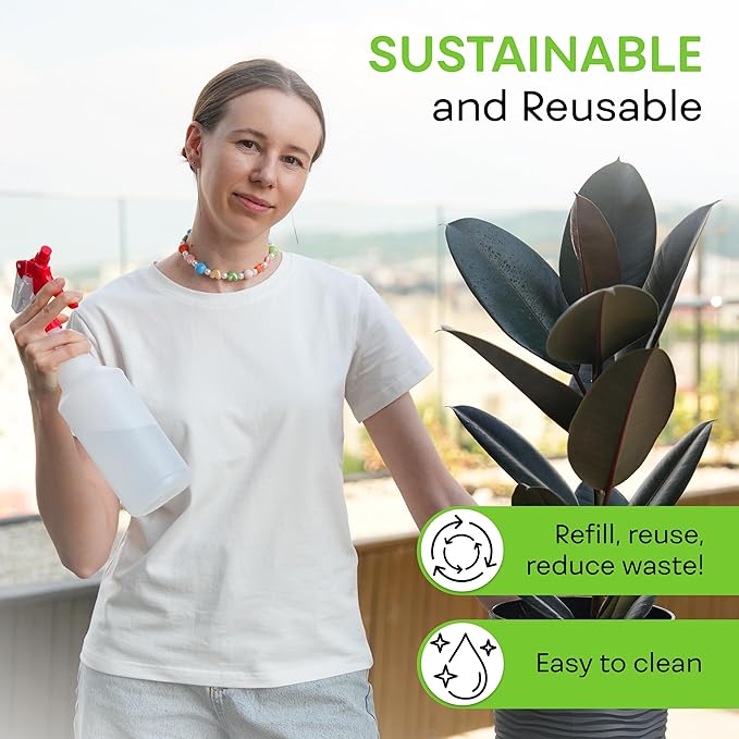 BRIGHTFROM 32 OZ Empty Plastic Spray Bottle, Heavy Duty with Adjustable Spray Nozzle, Chemical Resistant, All Purpose, Professional for Cleaning, Planting & Chemical Solutions
