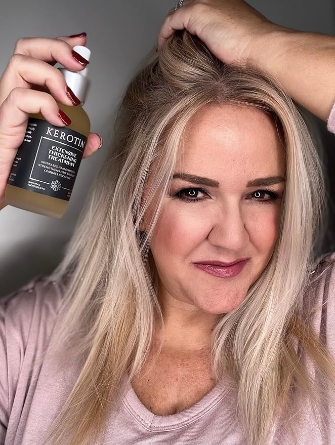 Kerotin Hair Thickening Spray with Keratin for Fine & Thin Hair Growth in Women, Heat Protectant, Repair Mist for Volume, Body & Shine, Diameter Booster, Natural, Sulfate & Cruelty Free, Made in USA