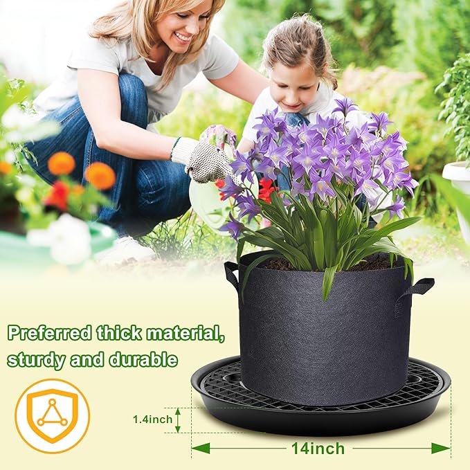 P Polerden 4 Pack Self Watering Fabric Pot Base 14 inch, Auto Pots Fit for 5 Gallon Grow Bags, Auto Watering Plant Saucer for Fabric Planters Plant Saucers Flower Pot Tray, 3 Year Warranty