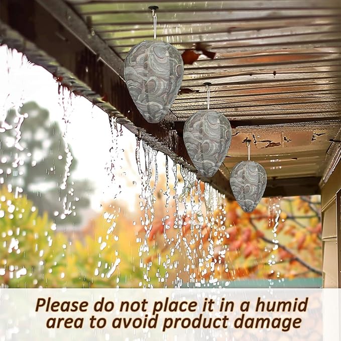 DECYOOL 4 Pack Paper Wasp Nest Decoy Hanging Wasp Nest Stay Away from Wasps Hornets Yellow Jackets(Dark Green)