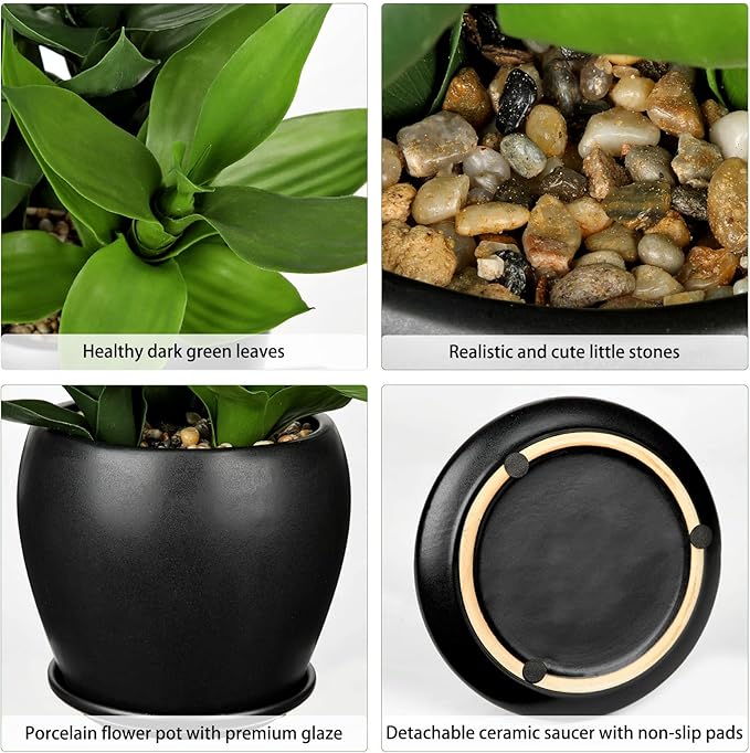 17.7" Tall Artificial Bamboo Plants Indoor Fake Plant in Black Ceramic Pot, Faux Potted Plant Silk Plants for Home Decor Indoor, Desk, Shelf, Tabletop, Office, Living Room, Entryway, Bathroom Decor