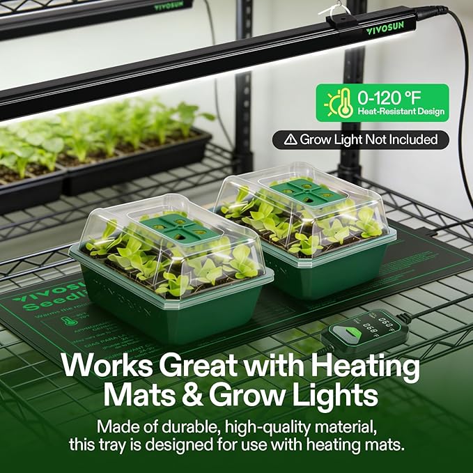VIVOSUN 6-Pack Seed Starter Trays with 10"x20.75" Seedling Heat Mat, Self-Adjusting Dual Digital Display Temperature Controller, 72-Cell Seed Starter Kit with Humidity Dome, Reusable Propagation Trays