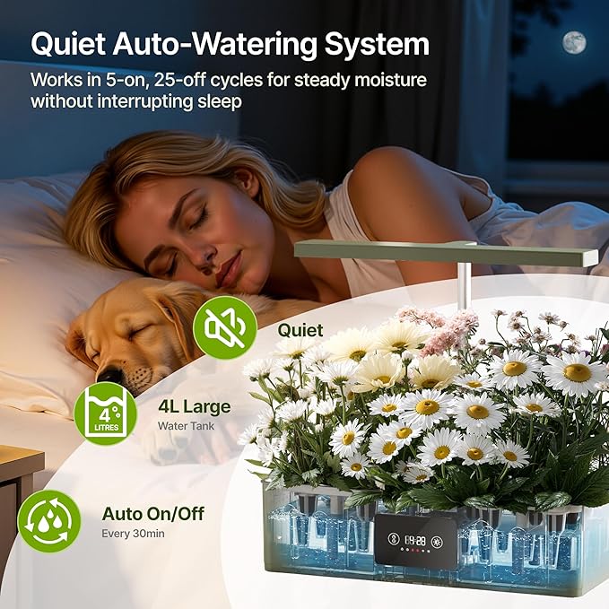SUNCOZE Hydroponics Growing System Kit with 24W Dimmable Grow Light, 12 Pods Indoor Herb Garden with Timer & Local Time Setting, Adjustable Height, Smart Countertop Garden for Home & Kitchen, Green