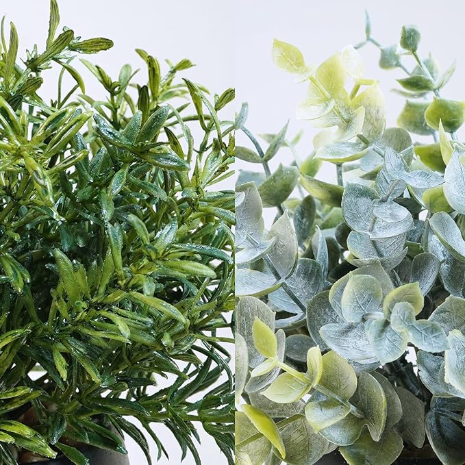 Winlyn Set of 3 Small Potted Faux Plants 8" Artificial Eucalyptus Rosemary Boxwood Plants in Black Concrete Pot Desk Plants for Home Office Bathroom Kitchen Counter Shelf Coffee Table Windowsill Décor