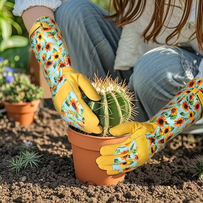 Trifabricy Gardening Gloves for Women, Breathable Leather Garden Gloves with Grip, Thorn-Proof Puncture-Resistant Work Gloves