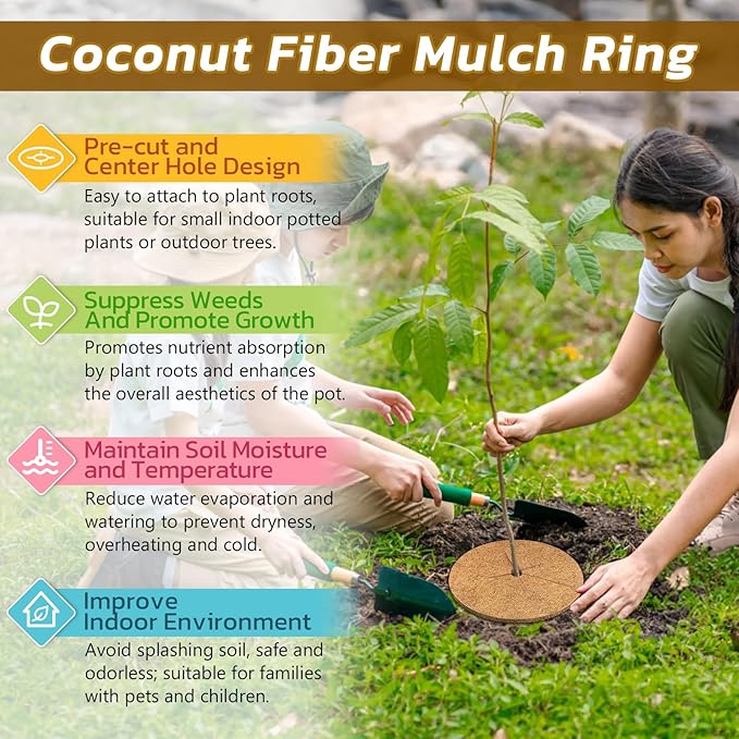Legigo 10pcs Coconut Fiber Mulch Ring Tree Plant Protector Mat, 6 Inch Natural Coco Coir Tree Mulch Ring Plant Pot Soil Cover, Tree Rings Disc Plant Cover for Indoor Outdoor Plants, Landscaping