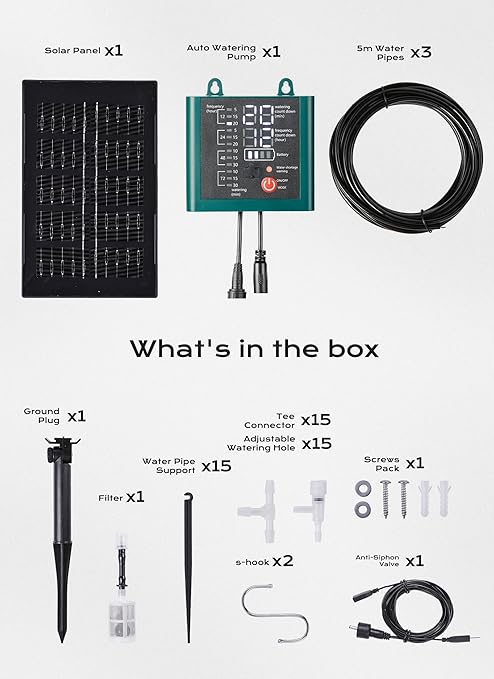 Solar Drip Irrigation System with USB Charging, Indoor Outdoor Plant Watering Devices for 15 Potted Plants, Automatic Watering System IP44 Waterproof 2200mAh for Garden Farm Greenhouse(Green)