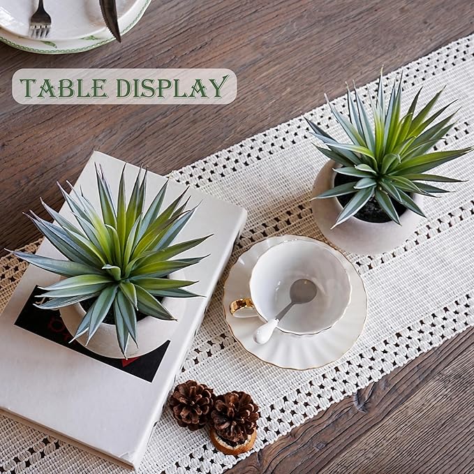 Jahe Artificial Plants Indoor, Matte Pot Mini Artificial Plants Agave, 8.07 in Faux Agave Plant UV Resistant Gray Cement Pot, Perfect for Living Room Bathroom Study Desk Decor, Ideal as a Gift, 1 Pcs