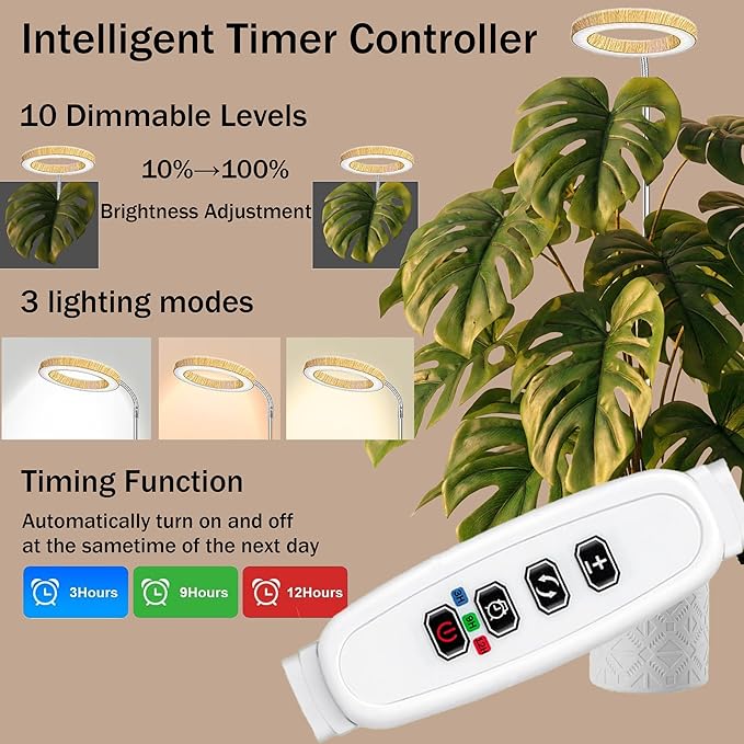Grow Lights for Indoor Plants Full Spectrum,6.3" LED Wood Grain Plant Grow Light, 11.8-63in Height Adjustable Plant Lights Growing Lamp with Auto Timer 3H/9H/12H,10 Dimmable Levels (Wood Grain 1 Pack)