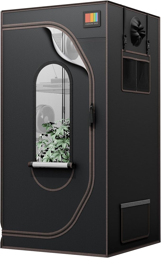 The Growing 3x3 Grow Tent 36"x36"x72", Medium Light Proof Indoor Hydroponic Grow Tent with Reflective Mylar Observation Window and Floor Tray for Indoor Plant Growing