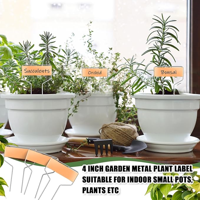 Moxweyeni 60 Pcs Metal Garden Tags Plant Labels for Garden Waterproof Plant Markers with 2 Permanent Pen Planting Nursery Tags Reusable Labels Stake for Plants (Copper,6 Inch)
