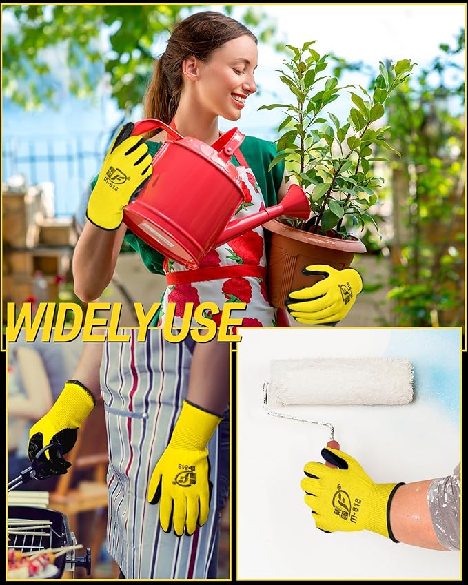 Potchen 72 Pairs Gardening Work Gloves Bulk for Men Women, Rubber Coated Garden Multipack Safety Construction Glove