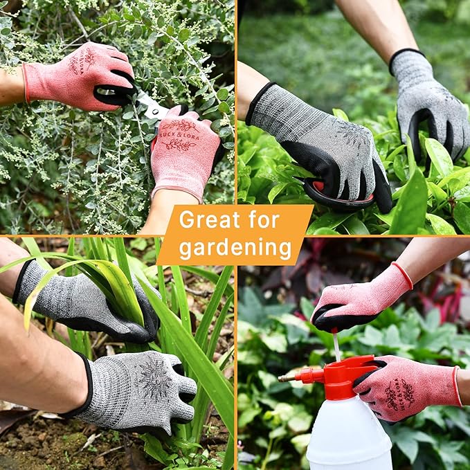 DOFOWORK Gardening Gloves - 6 Pair Gardening Gloves for Women/Men, Breathable Natural Latex Garden Gloves with Grip