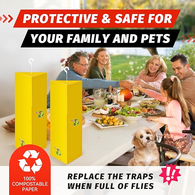 LULUCATCH Sticky Fly Traps, 10 Pack Fly Catcher Fungus Gnat Traps for Flying Insects, Hanging Yellow Sticky Traps for Fruit Fly, Non Toxic Odorless Bug Catcher, Pet Safe Pest Control