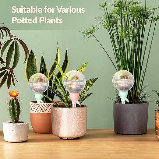 NiHome 4PCS 16OZ Adjustable Flow Control Plant Self-Watering Drippers, Long-Lasting Automatic Watering Globes for Indoor Outdoor Plants, Tulip Shape Design for Small to Medium Pots (2 Pink + 2 Green)