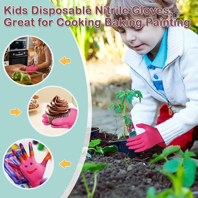 Kids Disposable Nitrile Gloves for 4-10 Years, Suitable for Cooking, Gardening, Painting, Powder and Latex Free-100 PCS