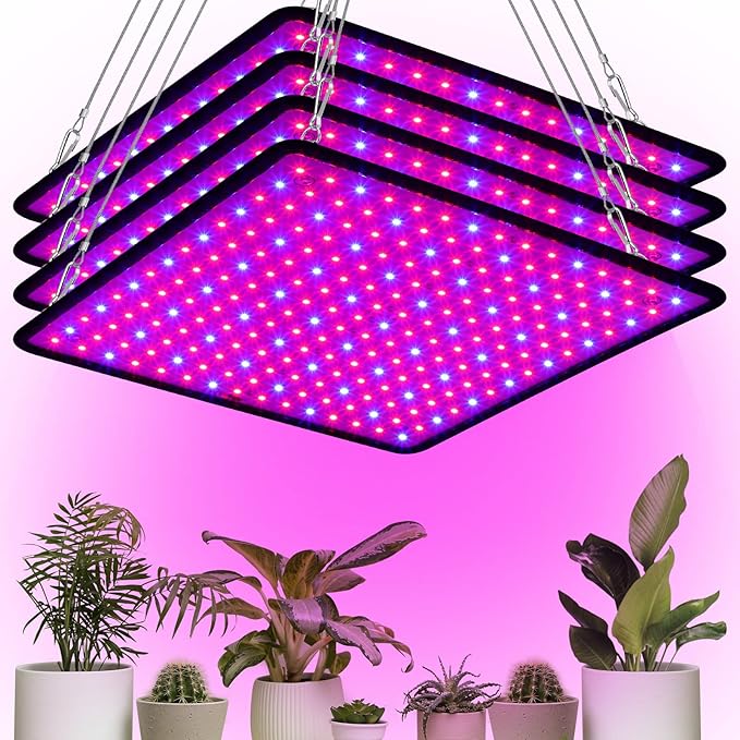 Liliful 4 Pcs Grow Lights Panel 200W Artificial Full Spectrum Grow Lamps with 225 LEDs for Indoor Outdoor Seedling Tent Flowe(Red, Blue)