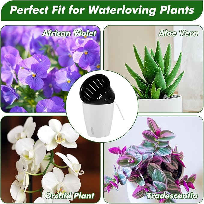 Planterhoma 5 Inch Self Watering Pots for Indoor Plants, 10 Packs African Violet Pots with Indicator, Black Wick Pot with Drainage Holes, Self Watering Planters for Orchid, Devil's Ivy, White
