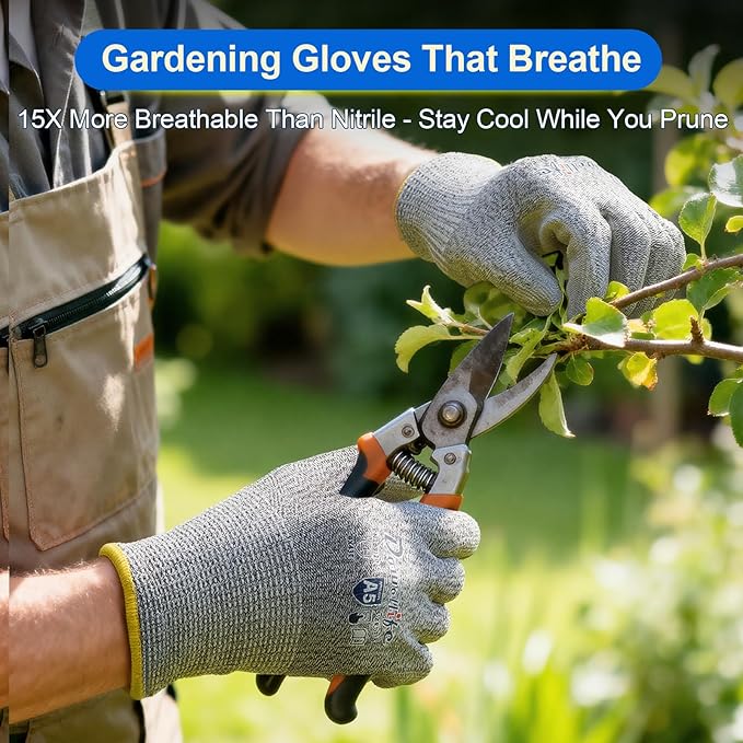 Dowellife Cut Resistant Work Gloves for Men & Women - ANSI A5 & EN388 Level 4, Breathable PU Coated, Grey Non-Marking - for Gardening, Fishing, Automotive, Construction, Wood Carving (Medium, Grey)