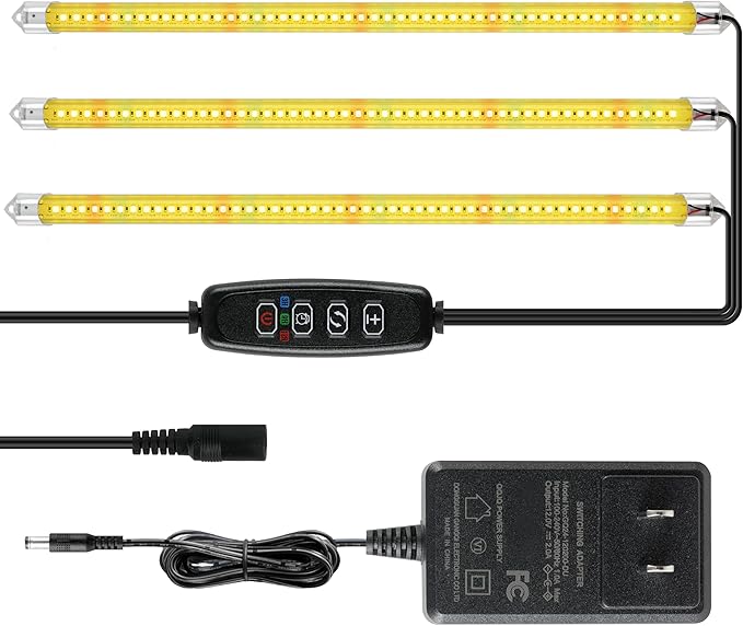 iPower 40W LED Plant Grow Light Strips Full Spectrum for Indoor Plants with Auto ON/Off 3/9/12H Timer, 3 Tubes, Yellow