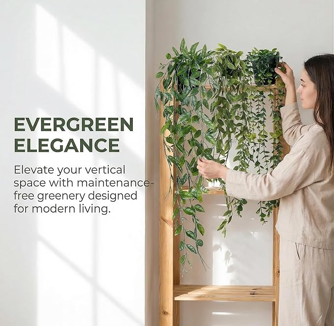 Artificial Hanging Plants, 3 Pack Faux Eucalyptus Mandala Vine Pea Pod Potted Greenery, UV Resistant Waterproof for Indoor Outdoor Garden Wall Wedding Decor