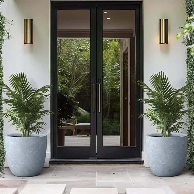 Kante 18 Inch Dia Round Concrete Planter, Indoor Outdoor Large Plant Pot with Drainage Hole and Rubber Plug for Home Patio Garden, Gray