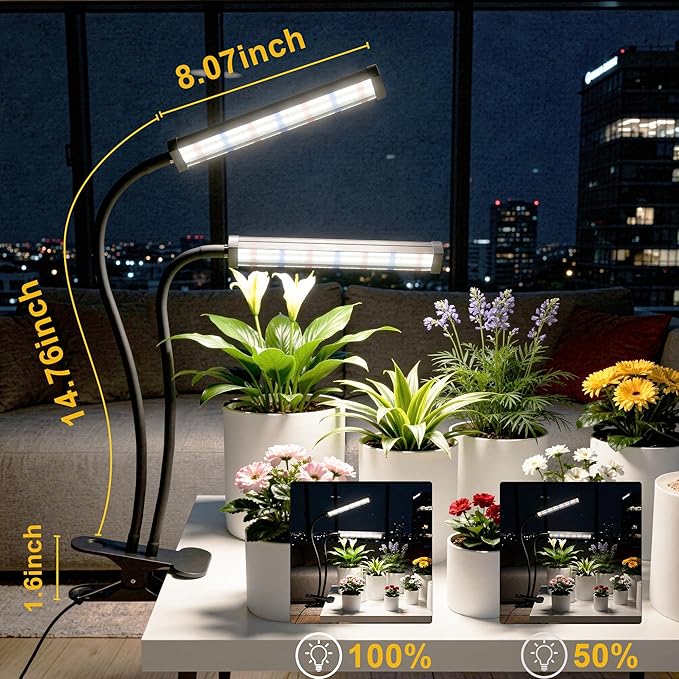 GooingTop Grow Light 100W 6000K, Super Bright White Desktop Clip Plant Lamp for Seedlings Succulents Seeds Starting Indoor Plants Growing,Bendable Gooseneck & Timer 4 8 12 H