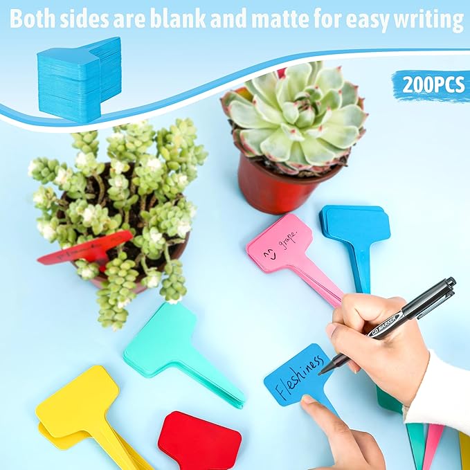 Plant Labels Tags 200Pcs T-Type Plant Markers Plastic Plant Label Tags Garden Labels Tags Plant Labels for Outdoor Garden Waterproof Plant Label Identification Stakes with Permanent Marking Pen (Blue)