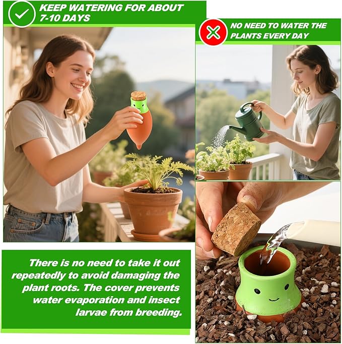 LemonRoad 8 Pcs Self Watering Terracotta Globes 11.5oz Large Ollas Plant Watering Globes Planter Insert Spike Pot Clay Planter Irrigation Device for Outdoor Indoor Easy to Refill Plant Lover Gift
