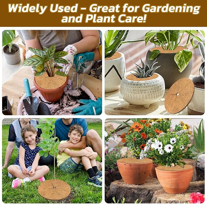 Legigo 10pcs Coconut Fiber Mulch Ring Tree Plant Protector Mat, 6 Inch Natural Coco Coir Tree Mulch Ring Plant Pot Soil Cover, Tree Rings Disc Plant Cover for Indoor Outdoor Plants, Landscaping