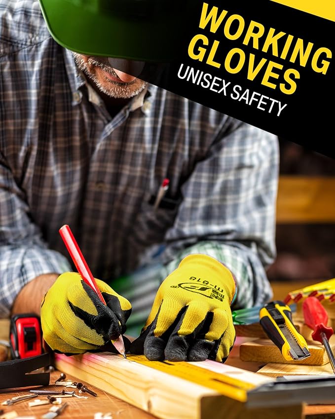 Potchen 72 Pairs Gardening Work Gloves Bulk for Men Women, Rubber Coated Garden Multipack Safety Construction Glove