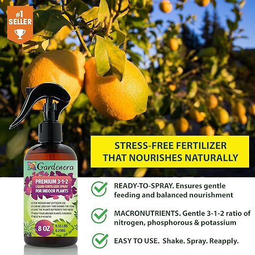 Gardenera Professional Tropical Plants Spray Fertilizer Mist for Home Gardening | 3-1-2 Gentle Blend Mist for Healthy Leaves & Growth | Essential Nutrients for Tropical Plants - 8oz