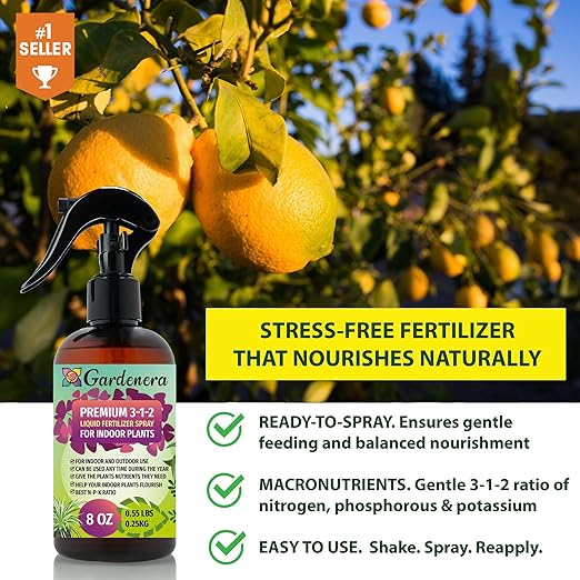 Gardenera Proffesional Dracaena Spray Fertilizer Mist for Home Gardening | 3-1-2 Gentle Blend Mist for Healthy Leaves & Growth | Essential Nutrients for Dracaena Plants - 8oz
