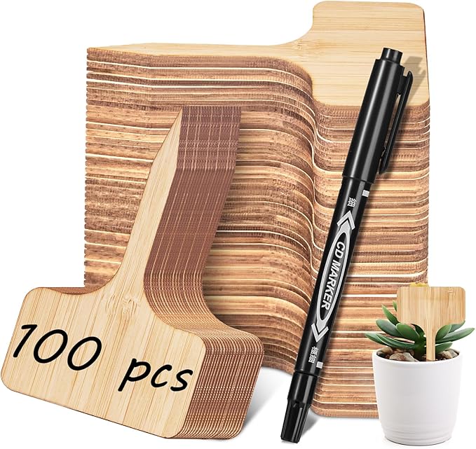 Homenote Plant Labels 100Pcs,Bamboo,Plant Tags for Seedling,T-Type Tags for Plants,Outdoor Garden Markers,Vegetable Seedling(2.36" x 4“)